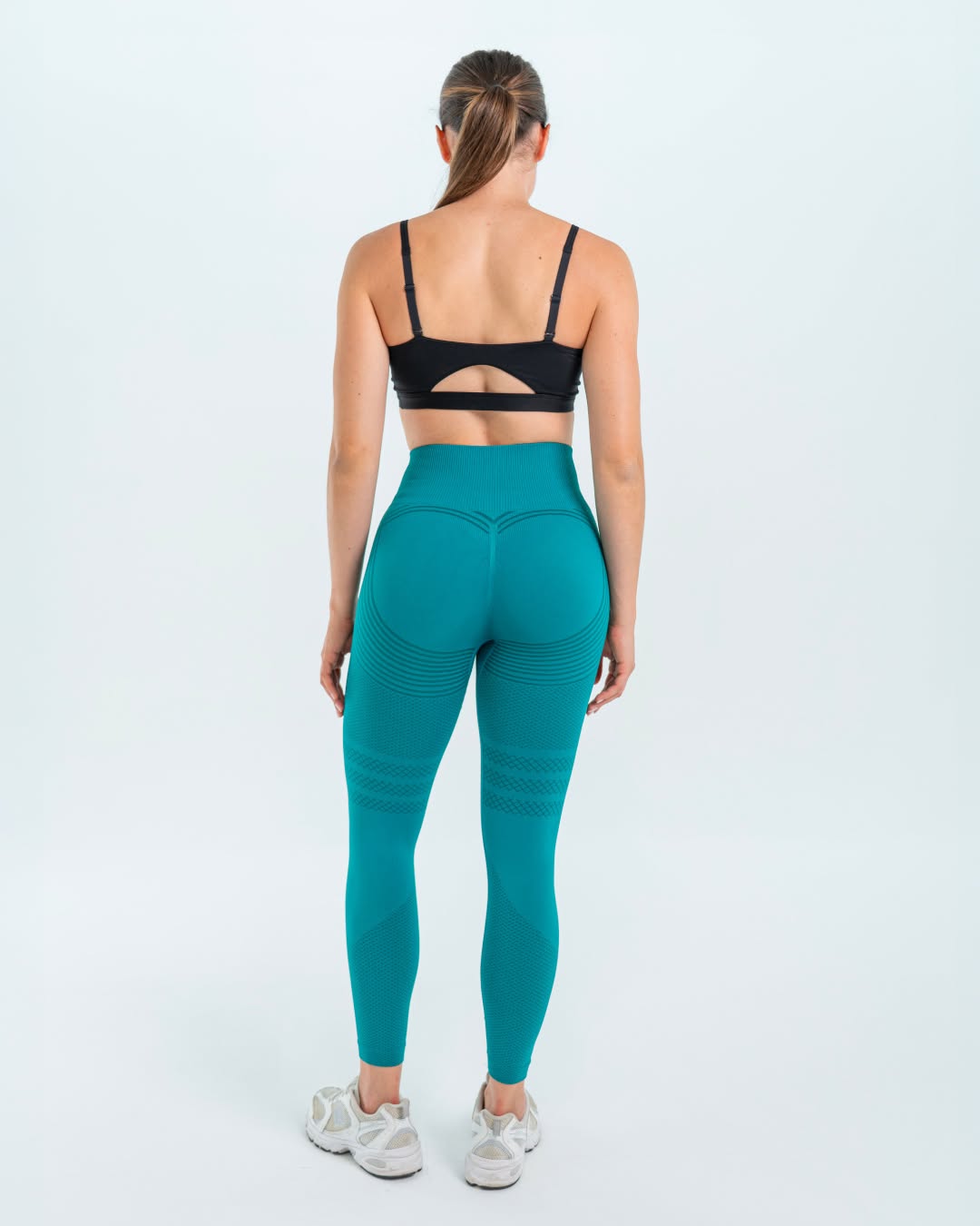 Legging sculptant sarcelle, vue de dos en pied